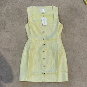 Line & Dot Shimmery Pale Yellow Button-Front Mini Dress